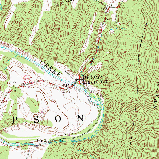 Topographic Map of Dickeys Mountain, PA
