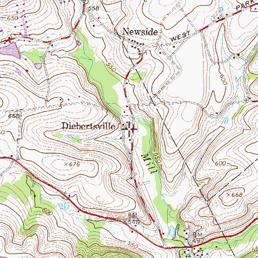 Topographic Map of Diebertsville, PA