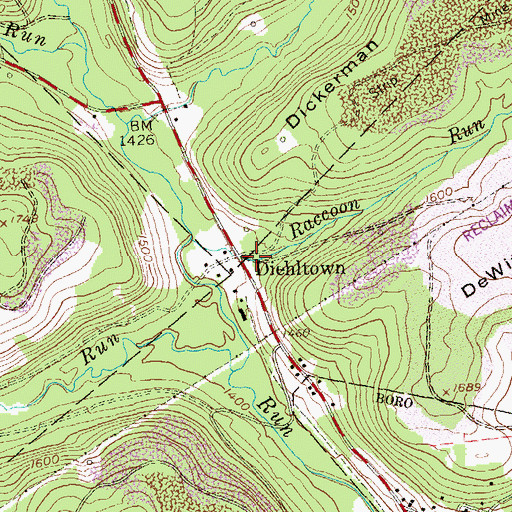 Topographic Map of Diehltown, PA