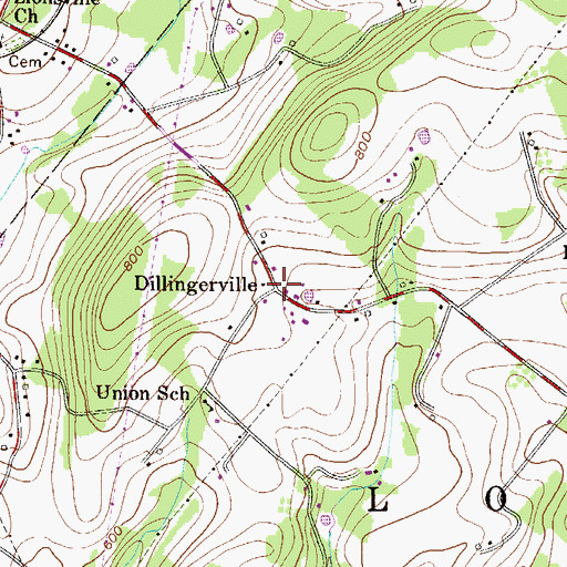 Topographic Map of Dillingerville, PA