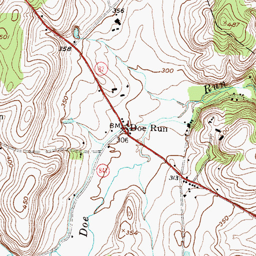 Topographic Map of Doe Run, PA