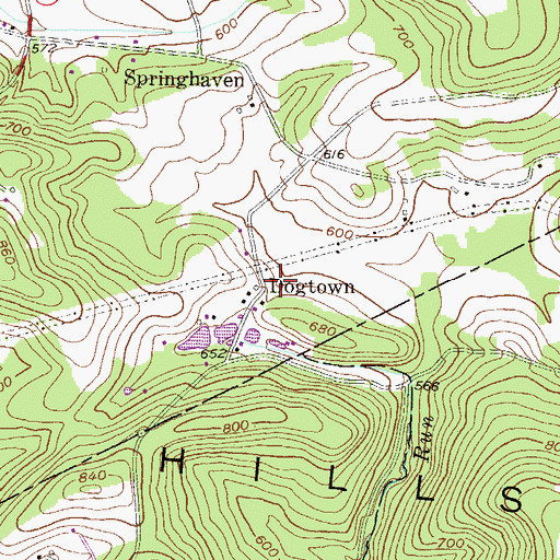 Topographic Map of Dogtown, PA