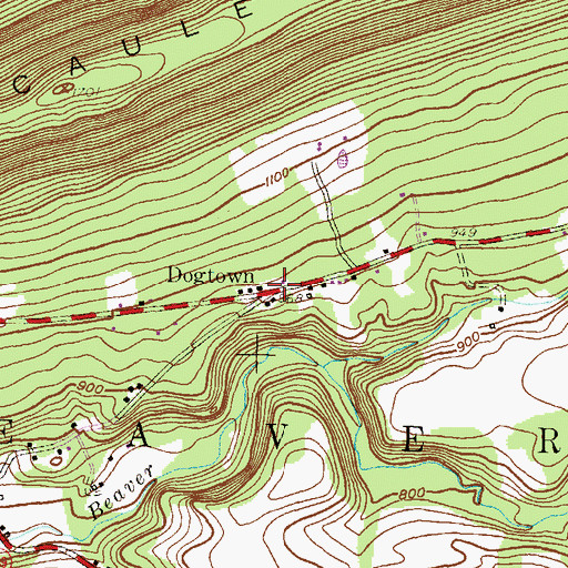 Topographic Map of Dogtown, PA