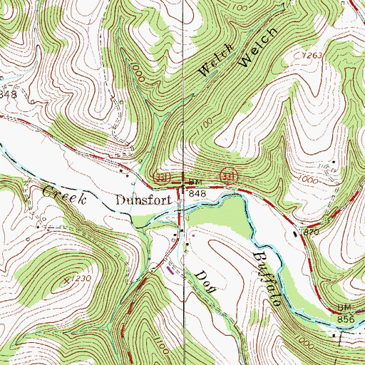 Topographic Map of Dunsfort, PA