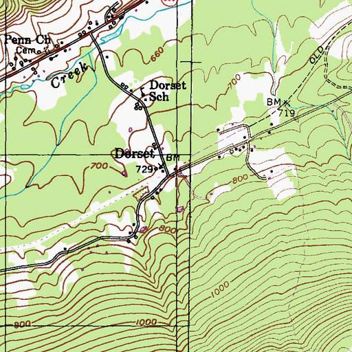 Topographic Map of Dorset, PA