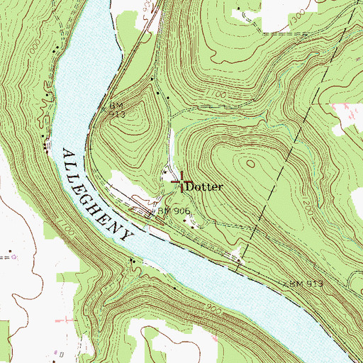 Topographic Map of Dotter, PA