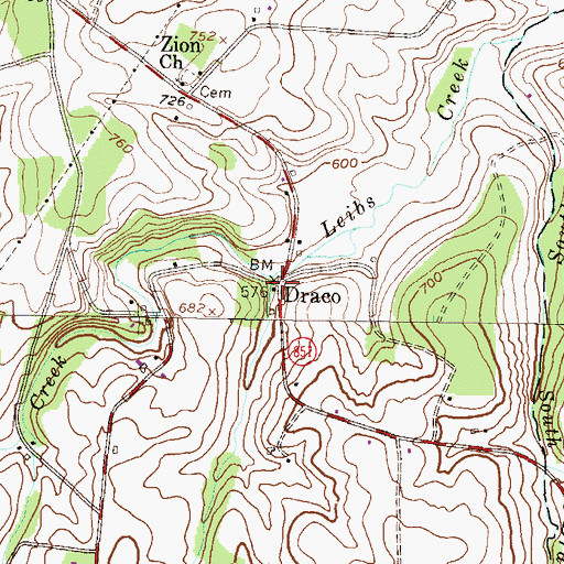Topographic Map of Draco, PA