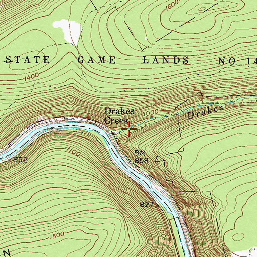 Topographic Map of Drakes Creek, PA
