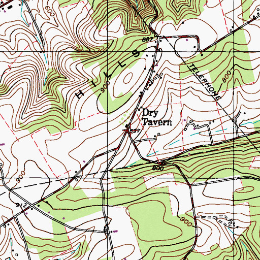 Topographic Map of Dry Tavern, PA