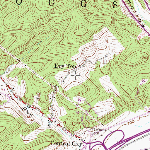 Topographic Map of Dry Top, PA