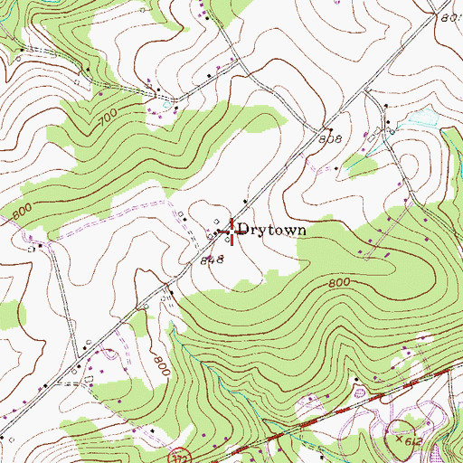 Topographic Map of Drytown, PA