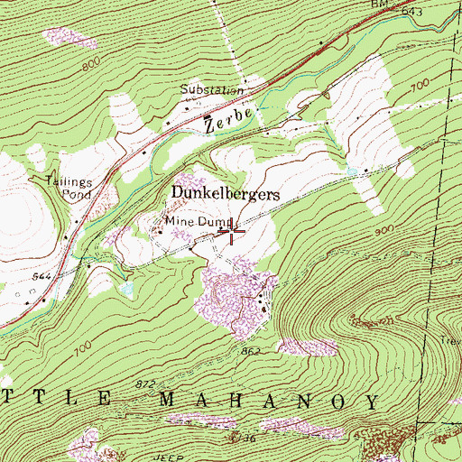 Topographic Map of Dunkelbergers, PA