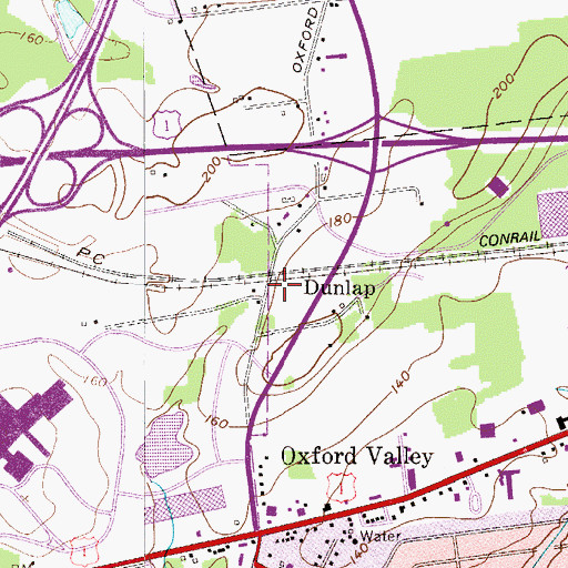 Topographic Map of Dunlap, PA