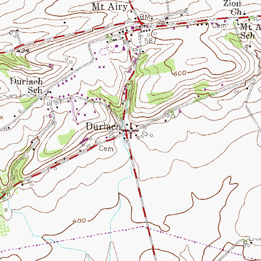 Topographic Map of Durlach, PA