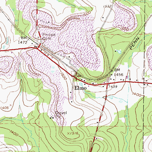 Topographic Map of Elmo, PA