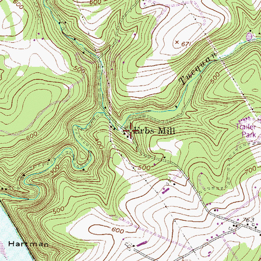 Topographic Map of Erbs Mill, PA