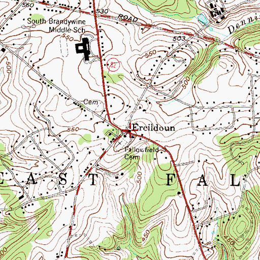 Topographic Map of Ercildoun, PA