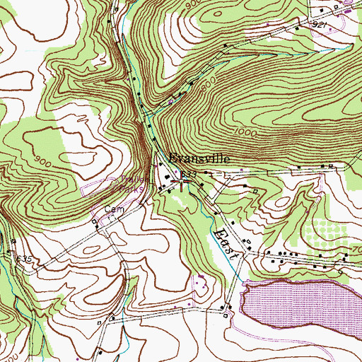 Topographic Map of Evansville, PA