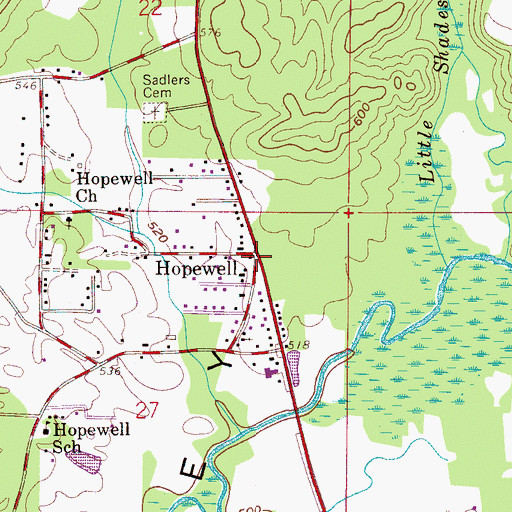 Topographic Map of Hopewell, AL