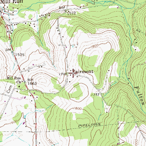 Topographic Map of Fairmont, PA