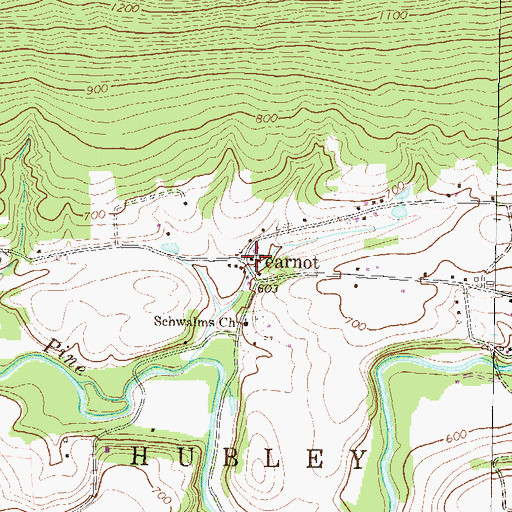 Topographic Map of Fearnot, PA