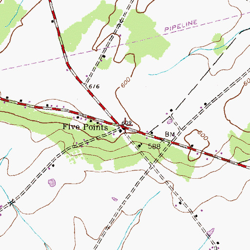 Topographic Map of Five Points, PA