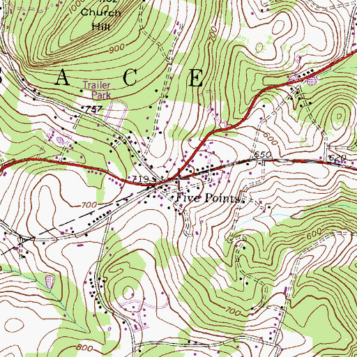 Topographic Map of Five Points, PA