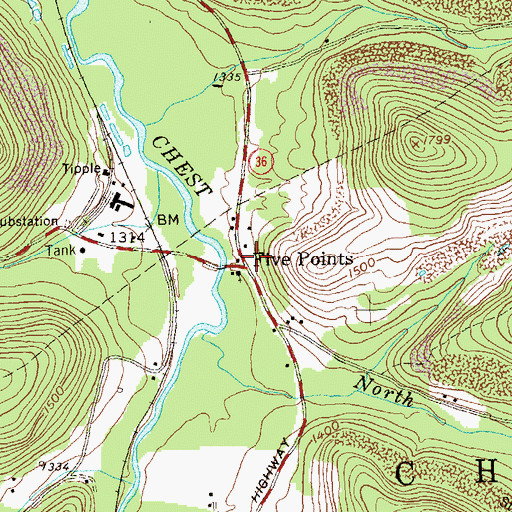 Topographic Map of Five Points, PA