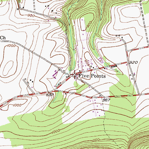 Topographic Map of Five Points, PA