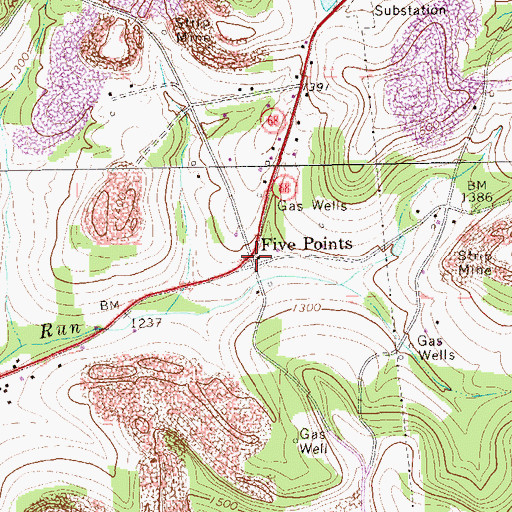 Topographic Map of Five Points, PA