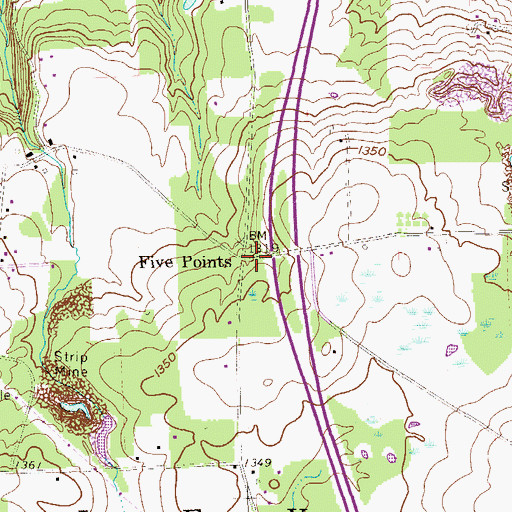 Topographic Map of Five Points, PA
