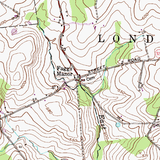 Topographic Map of Faggs Manor, PA
