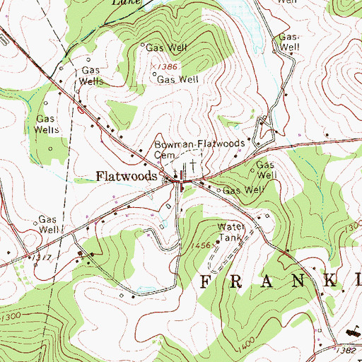 Topographic Map of Flatwoods, PA