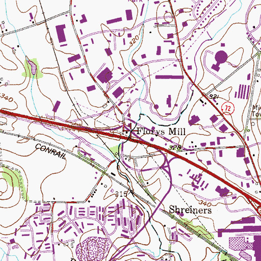 Topographic Map of Florys Mill, PA