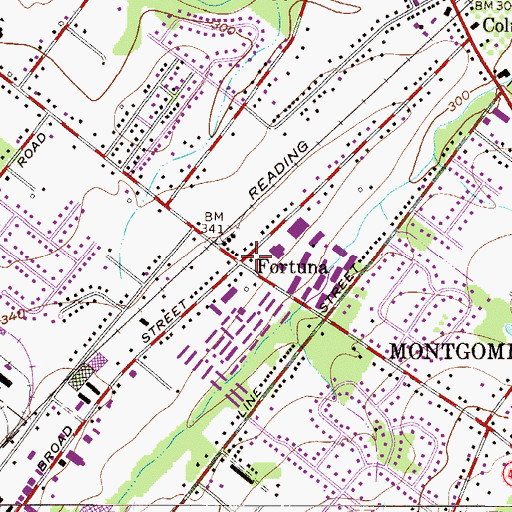 Topographic Map of Fortuna, PA