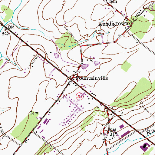 Topographic Map of Fountainville, PA