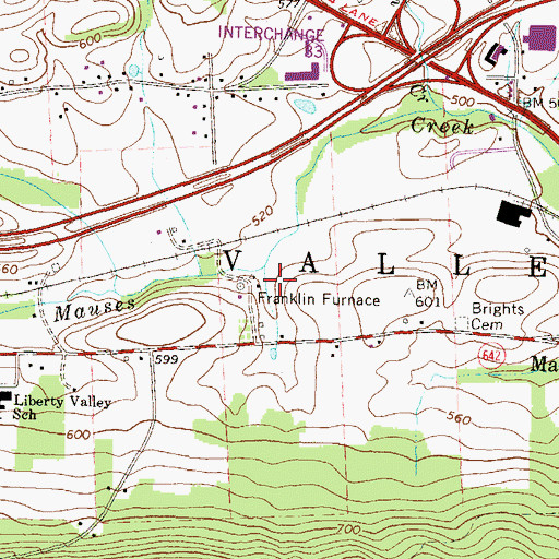 Topographic Map of Franklin Furnace, PA