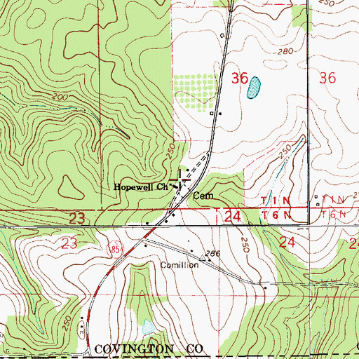 Topographic Map of Hopewell Church, AL