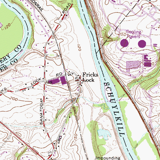 Topographic Map of Fricks Lock, PA