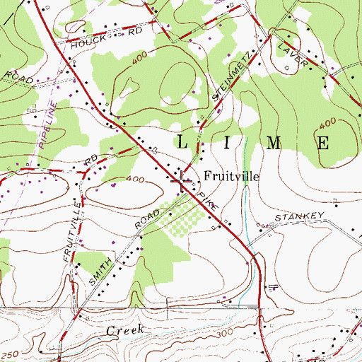 Topographic Map of Fruitville, PA