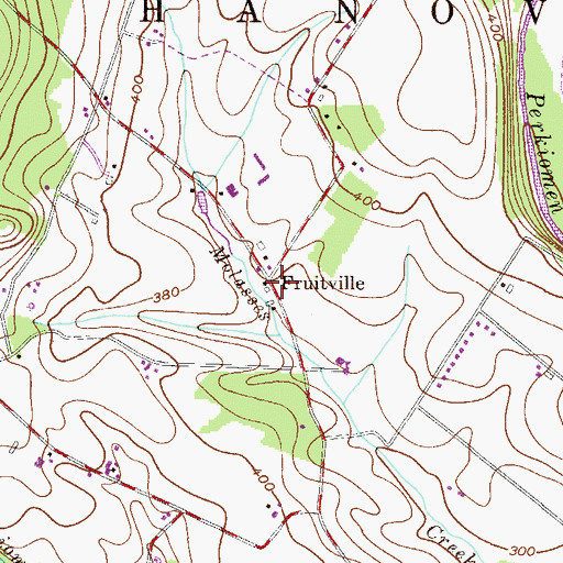 Topographic Map of Fruitville, PA