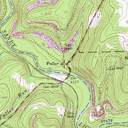 Topographic Map of Fuller, PA