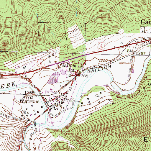 Topographic Map of Gaines Junction, PA