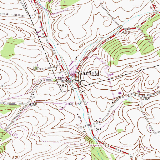 Topographic Map of Garfield, PA