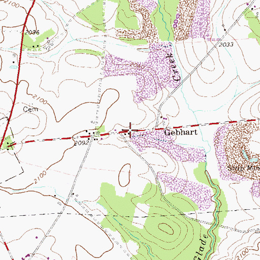 Topographic Map of Gebhart, PA