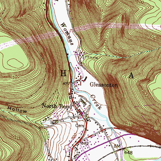 Topographic Map of Gleasonton, PA