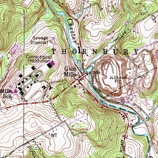 Topographic Map of Glen Mills, PA