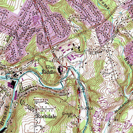 Topographic Map of Glen Riddle, PA