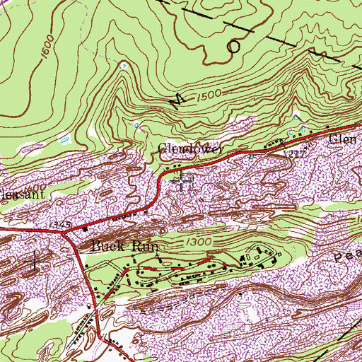 Topographic Map of Glendower, PA