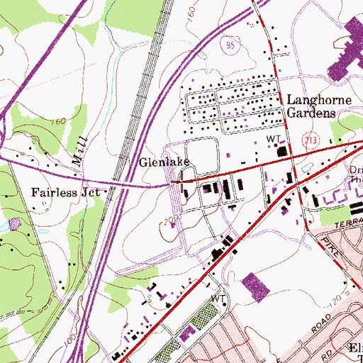 Topographic Map of Glenlake, PA
